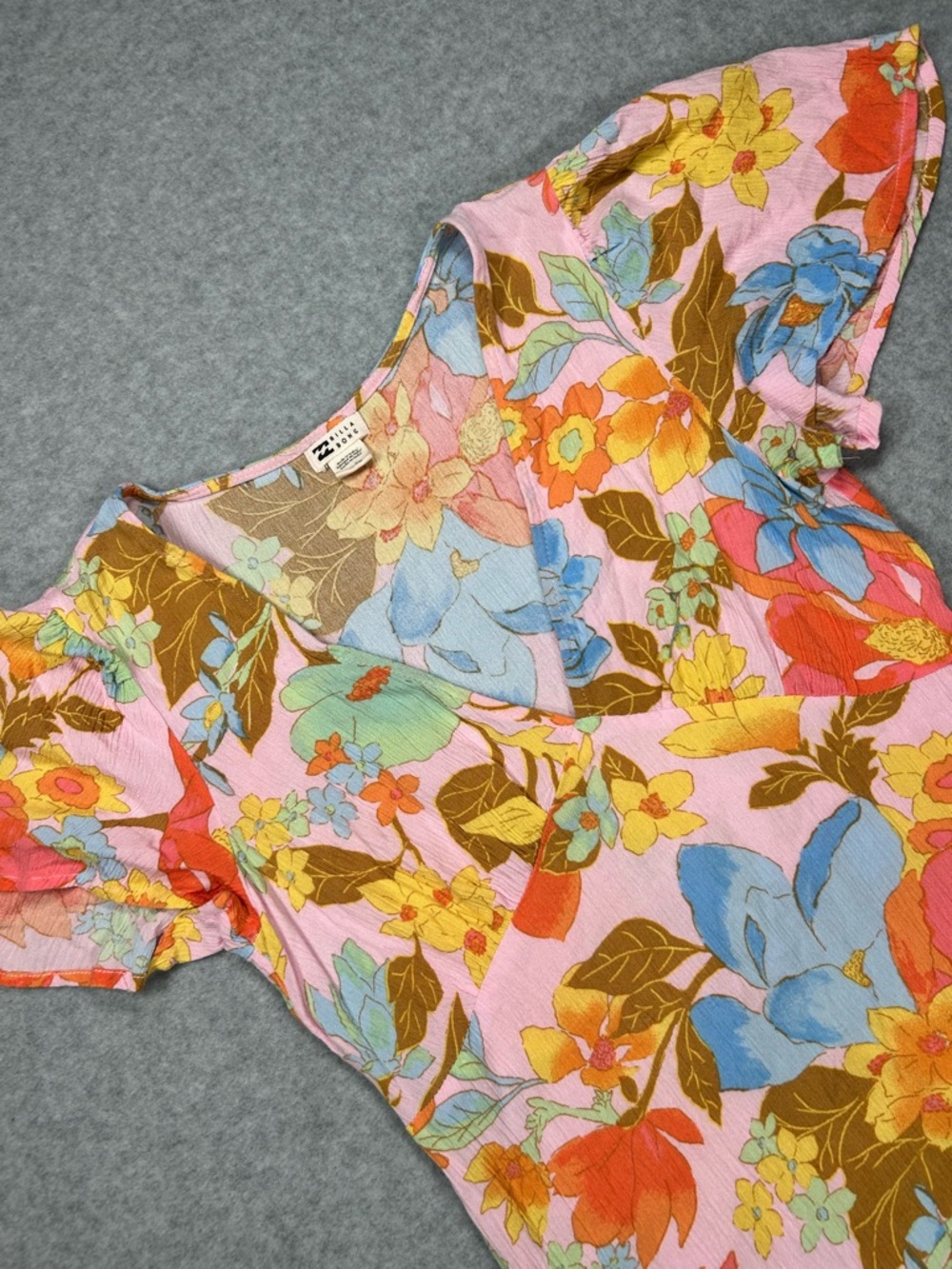 Billabong Floral Mini Dress Pink Wrap V Neck Tie Back Small